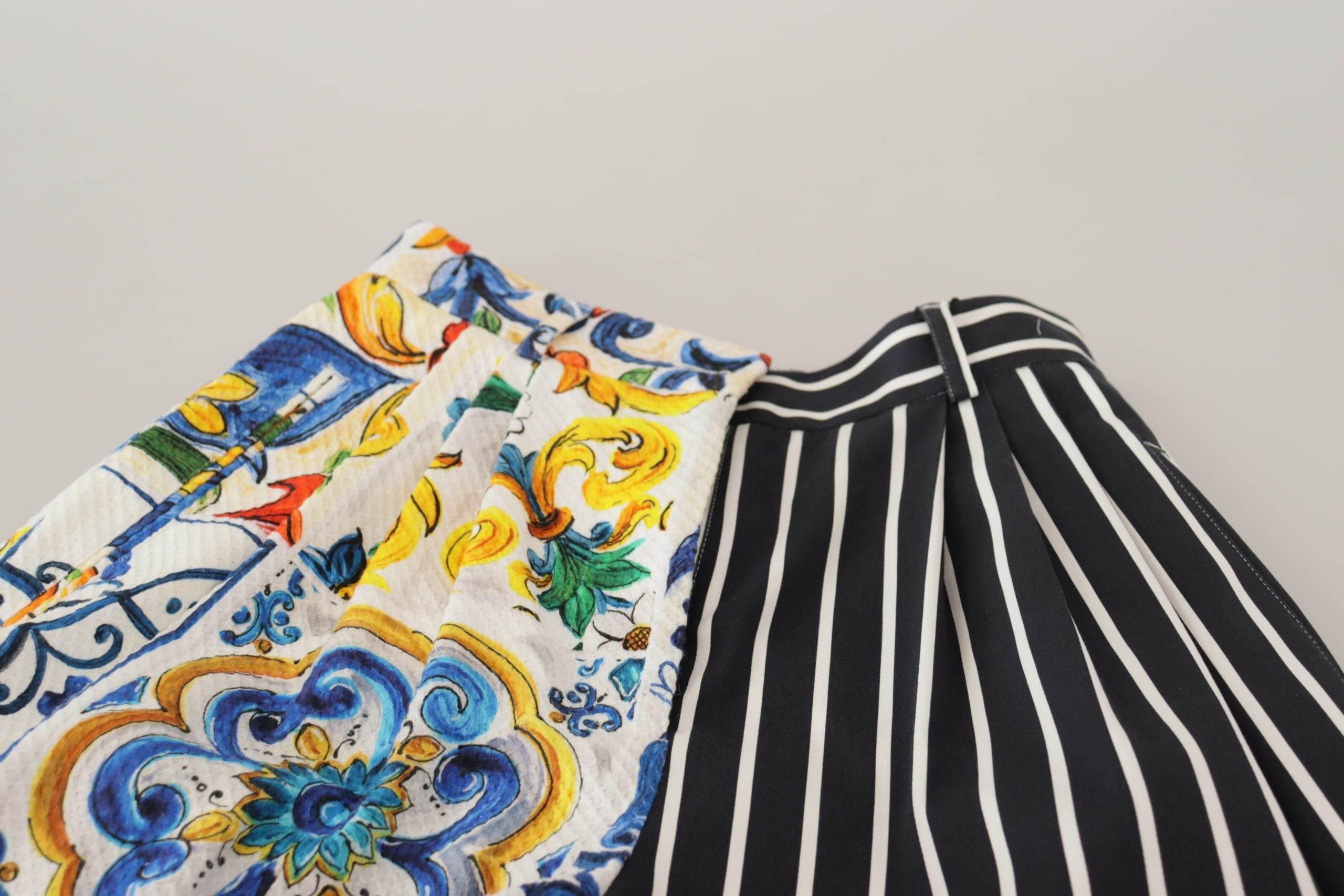 Dolce & Gabbana Majolica High Waist Designer Bermuda Shorts - Hilstor