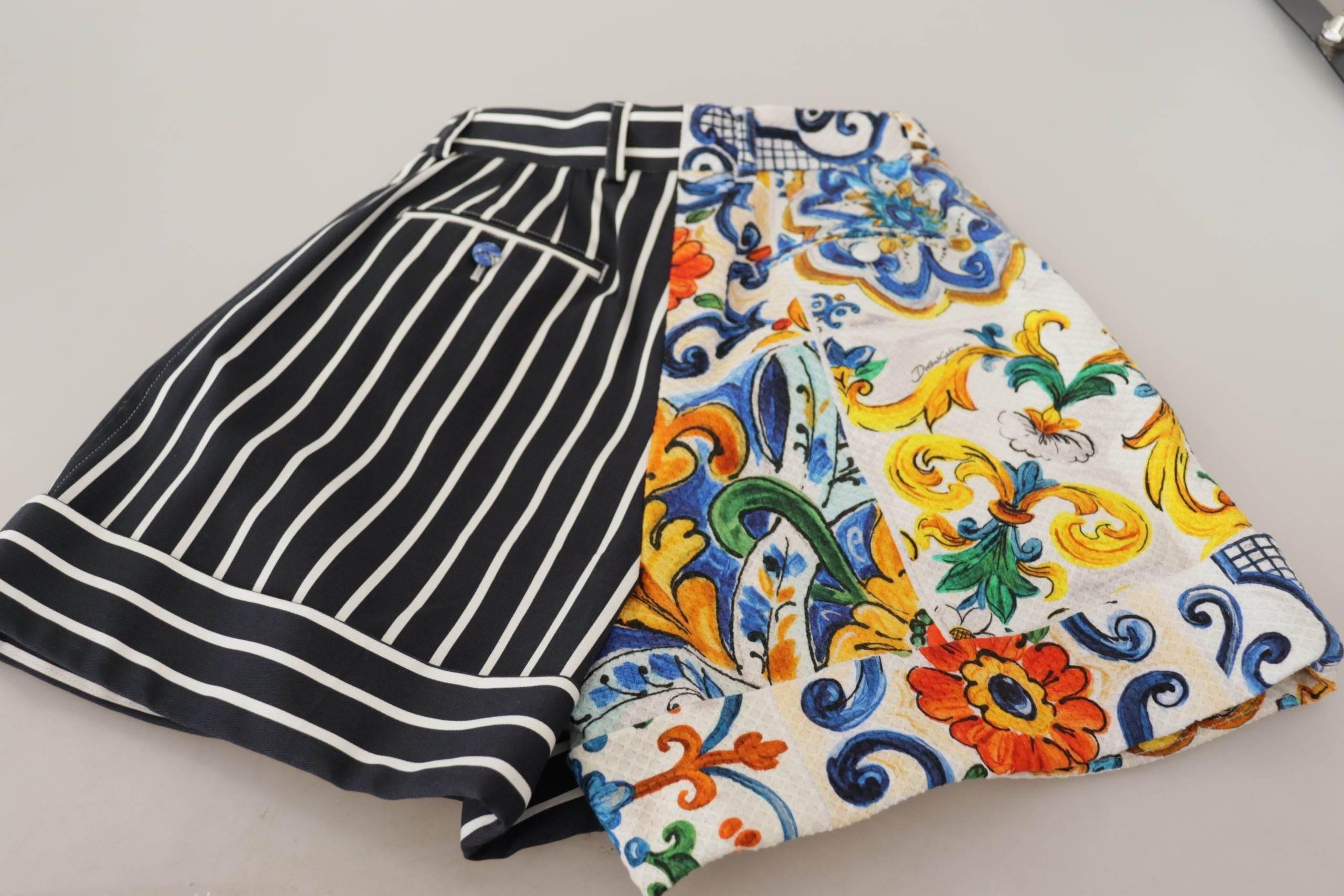 Dolce & Gabbana Majolica High Waist Designer Bermuda Shorts - Hilstor