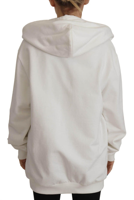 Dolce & Gabbana White Hoodie Pullover Embroidered Sweater - Hilstor