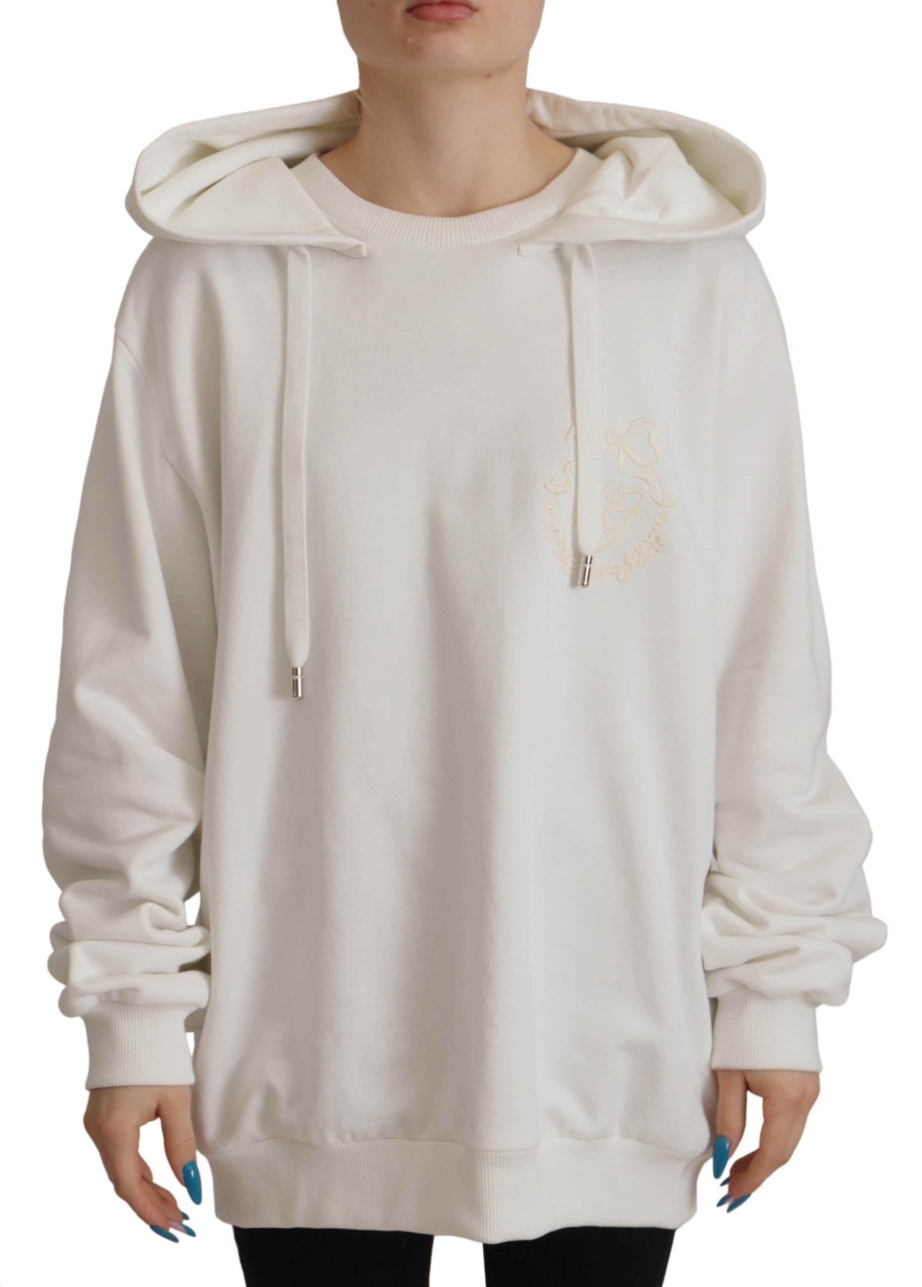 Dolce & Gabbana White Hoodie Pullover Embroidered Sweater - Hilstor