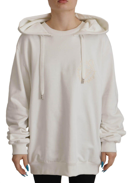 Dolce & Gabbana White Hoodie Pullover Embroidered Sweater - Hilstor