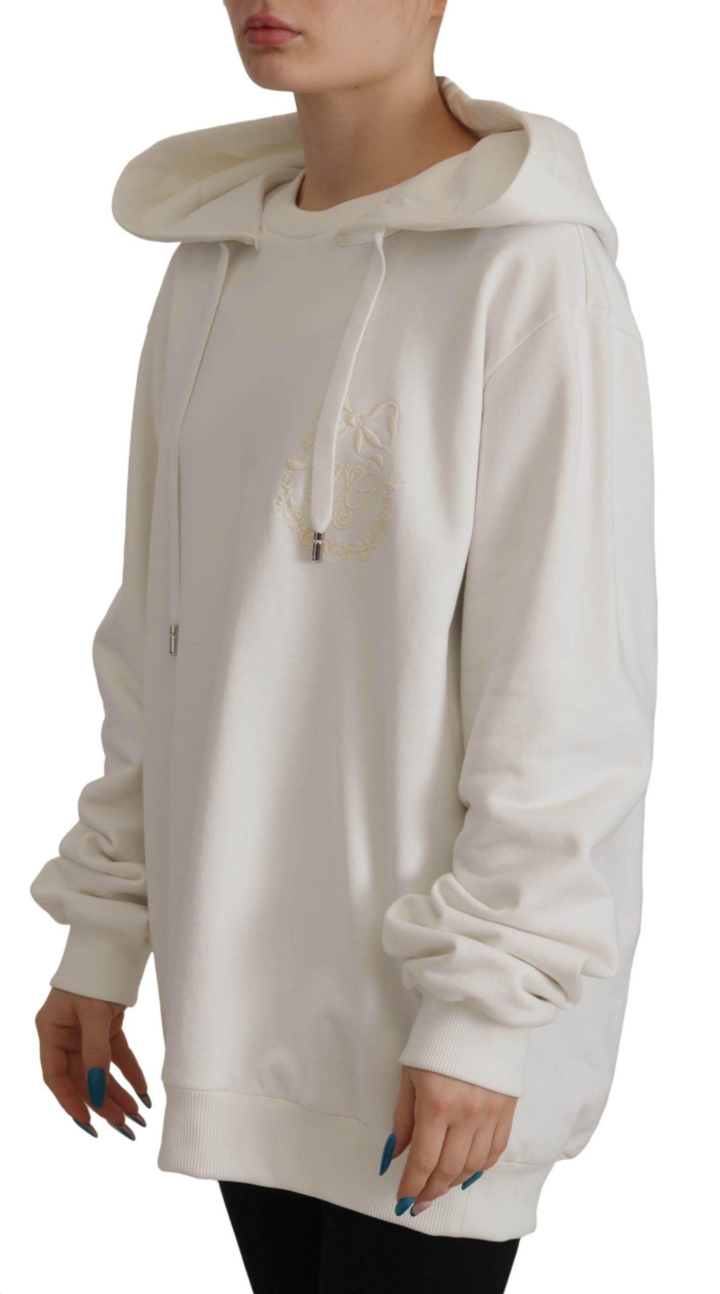 Dolce & Gabbana White Hoodie Pullover Embroidered Sweater - Hilstor