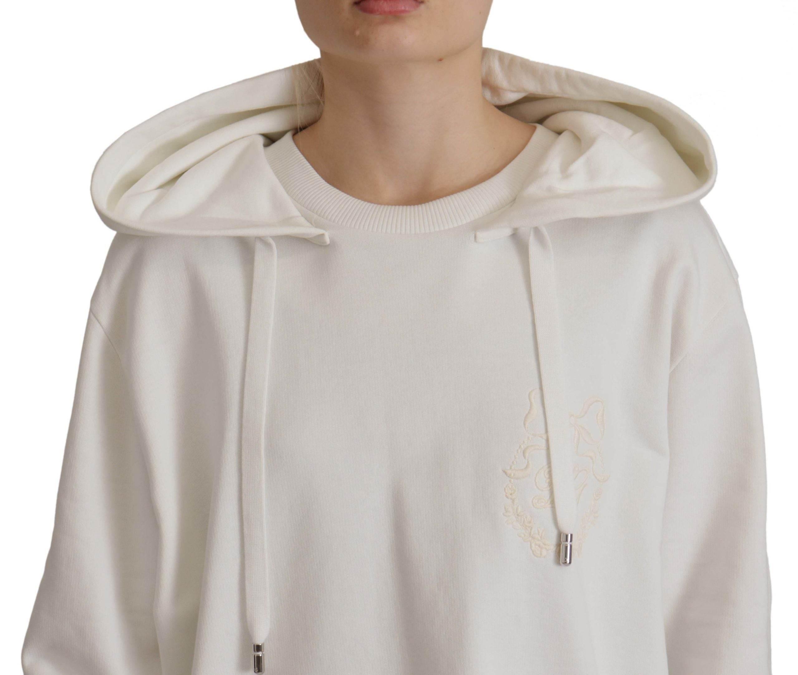 Dolce & Gabbana White Hoodie Pullover Embroidered Sweater - Hilstor