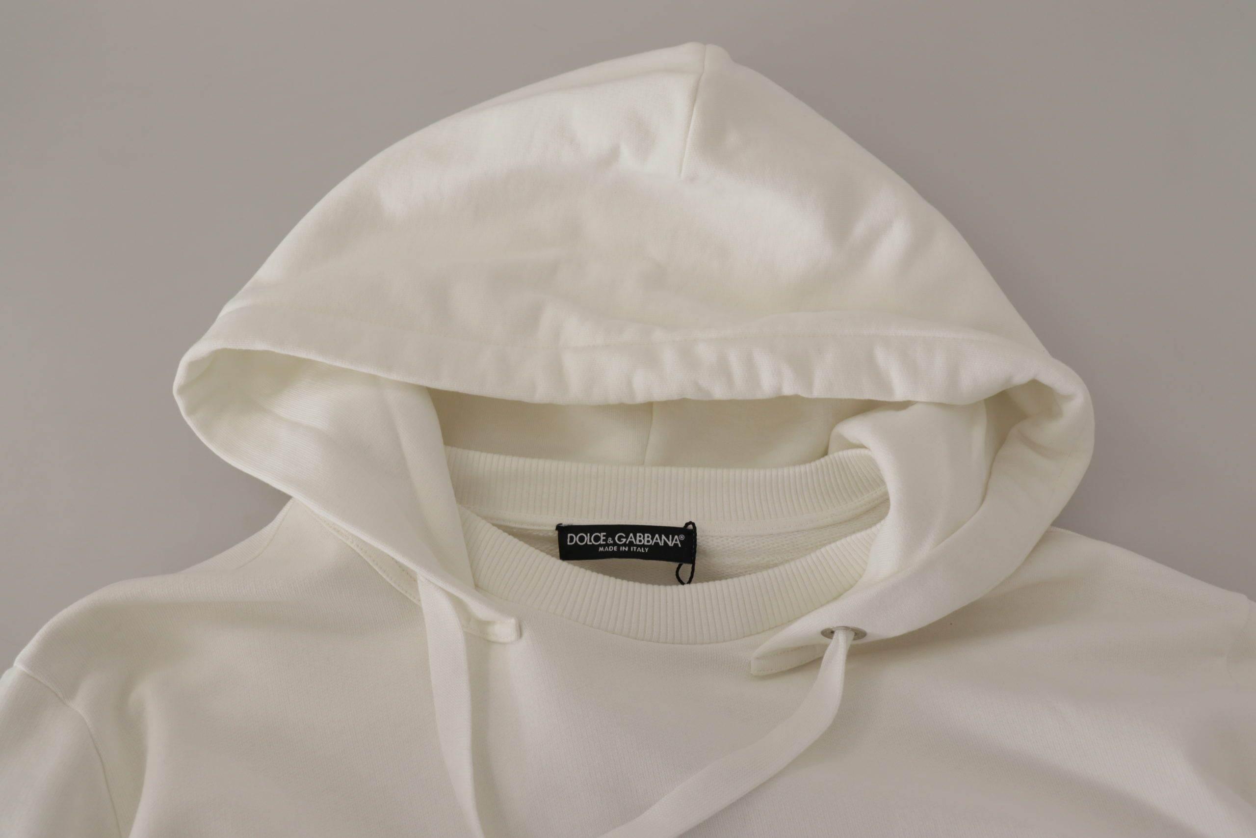 Dolce & Gabbana White Hoodie Pullover Embroidered Sweater - Hilstor
