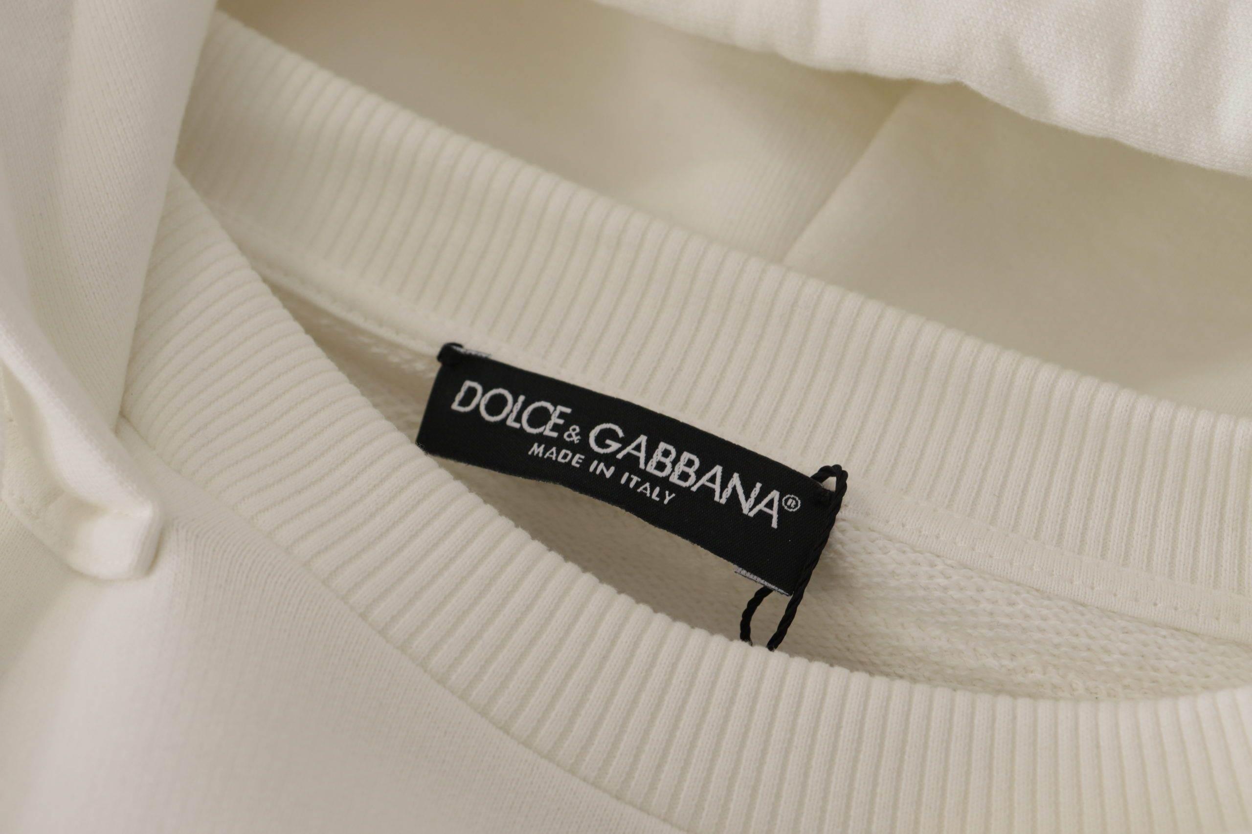 Dolce & Gabbana White Hoodie Pullover Embroidered Sweater - Hilstor