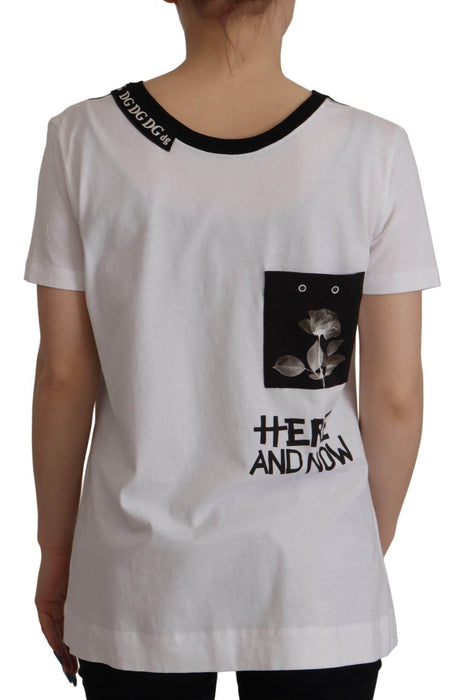 Dolce & Gabbana White Slogan Print Round Neck Cotton T-shirt - Hilstor