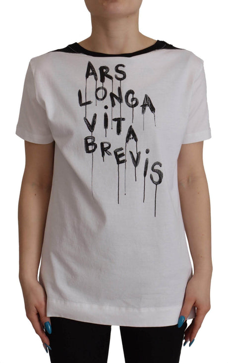 Dolce & Gabbana White Slogan Print Round Neck Cotton T-shirt - Hilstor