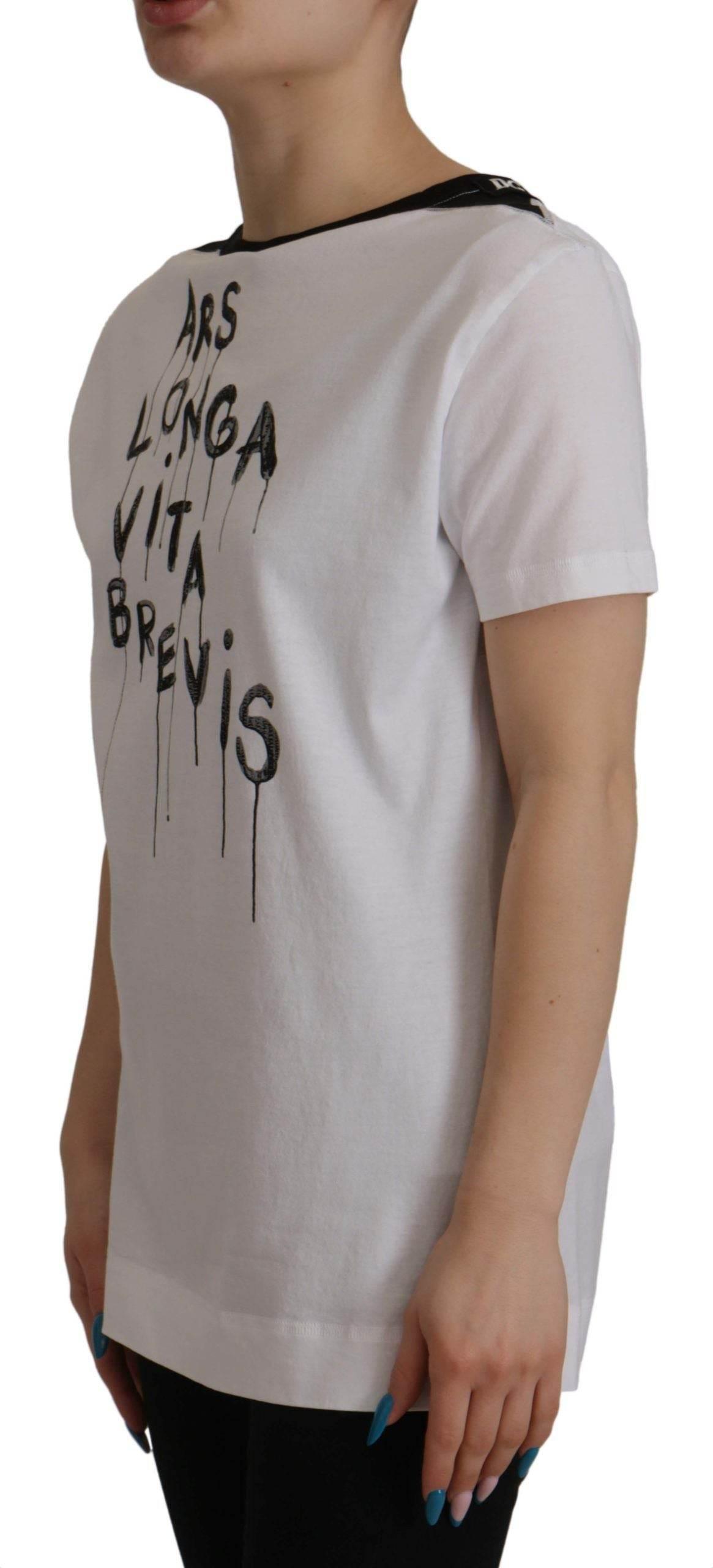 Dolce & Gabbana White Slogan Print Round Neck Cotton T-shirt - Hilstor
