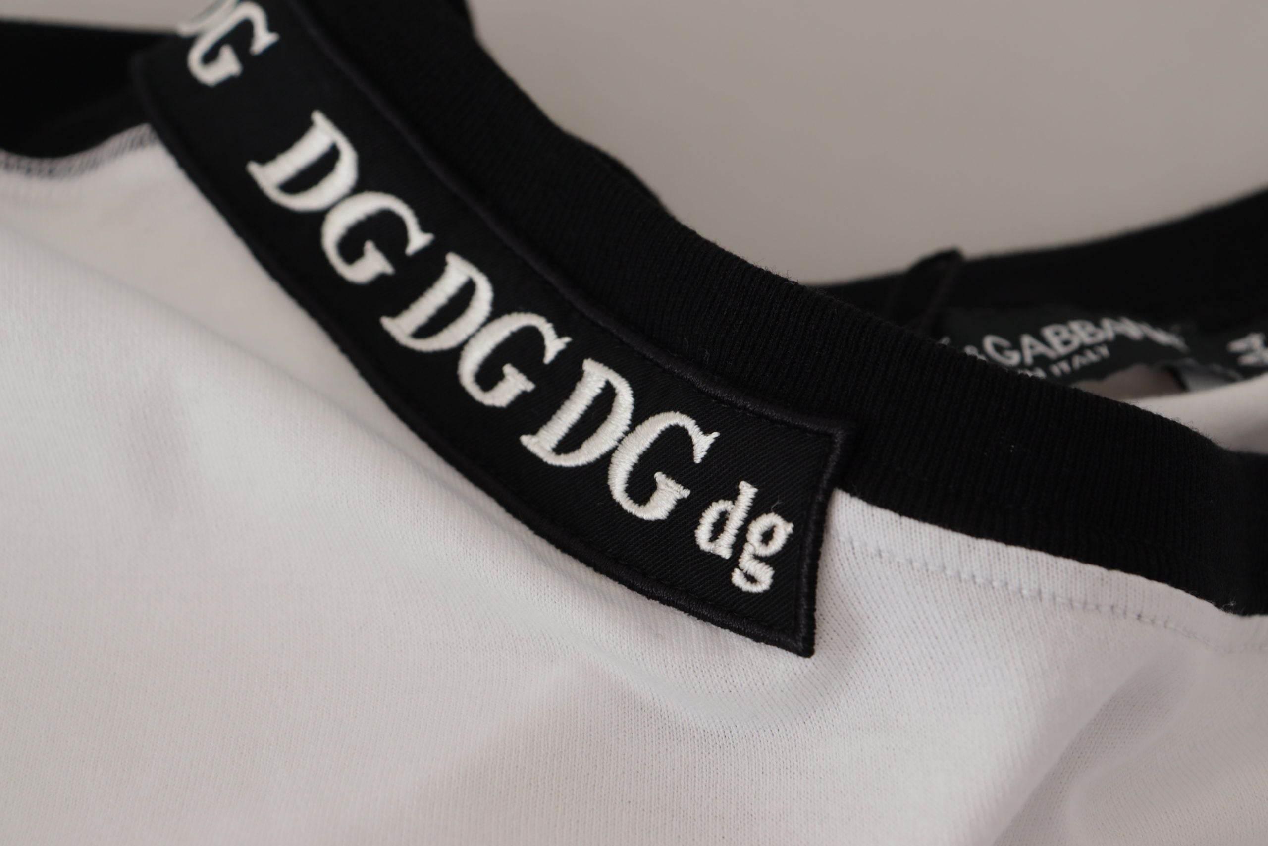 Dolce & Gabbana White Slogan Print Round Neck Cotton T-shirt - Hilstor