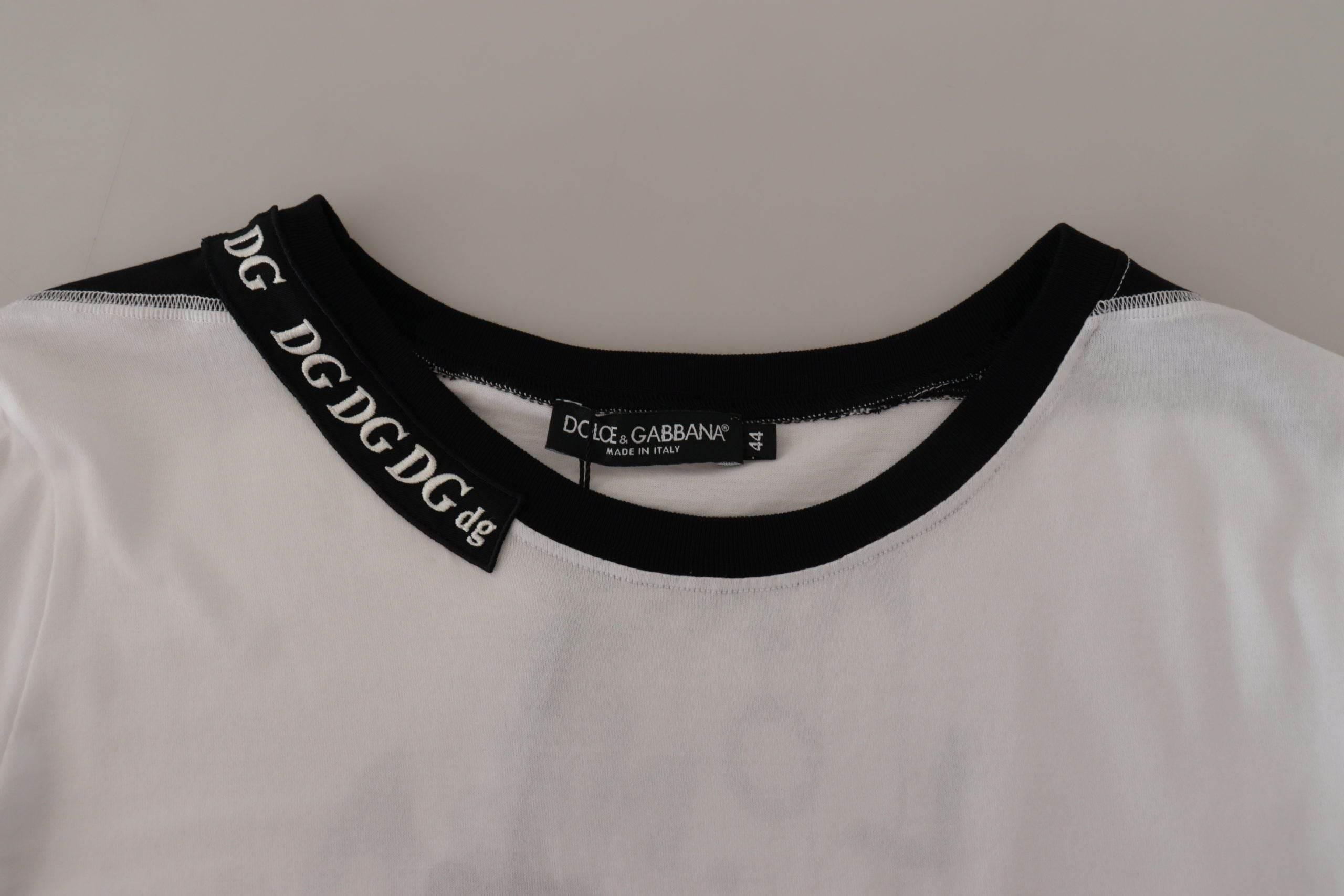 Dolce & Gabbana White Slogan Print Round Neck Cotton T-shirt - Hilstor