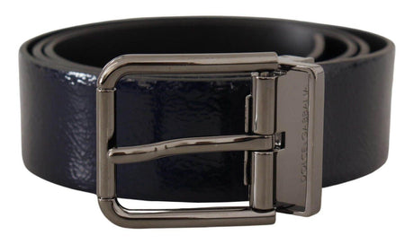 Dolce & Gabbana Blue Patent Leather Vernice Silver Logo Buckle Belt - Hilstor