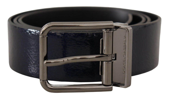 Dolce & Gabbana Blue Patent Leather Vernice Silver Logo Buckle Belt - Hilstor