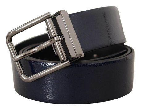 Dolce & Gabbana Blue Patent Leather Vernice Silver Logo Buckle Belt - Hilstor
