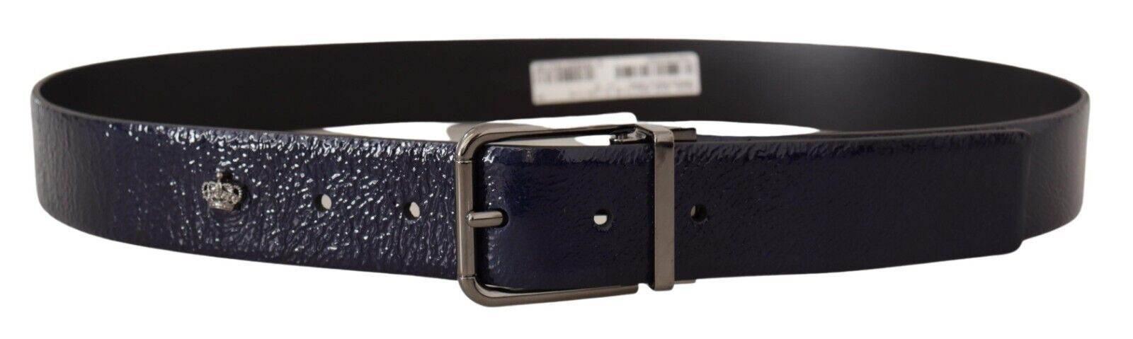 Dolce & Gabbana Blue Patent Leather Vernice Silver Logo Buckle Belt - Hilstor