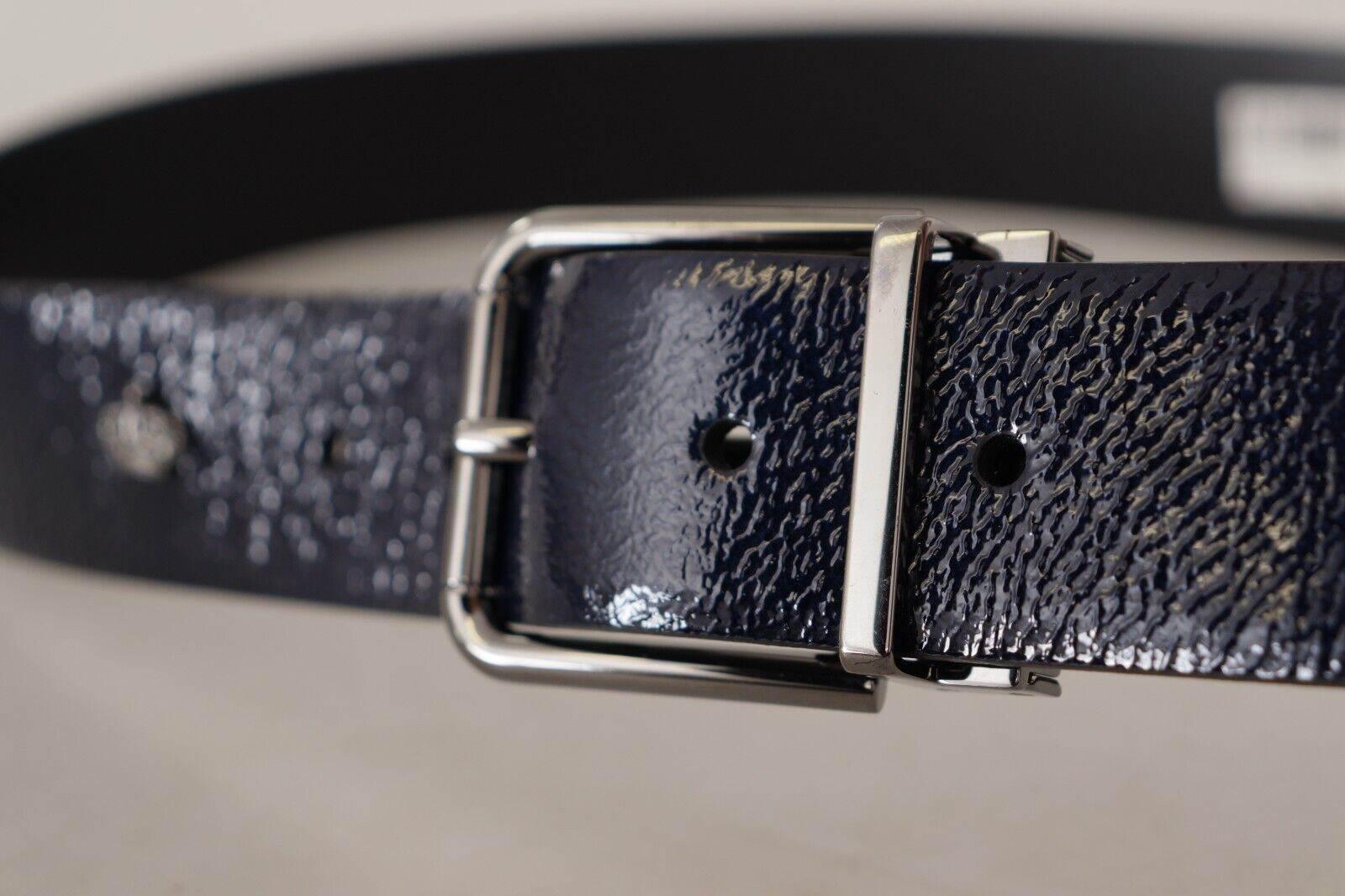 Dolce & Gabbana Blue Patent Leather Vernice Silver Logo Buckle Belt - Hilstor