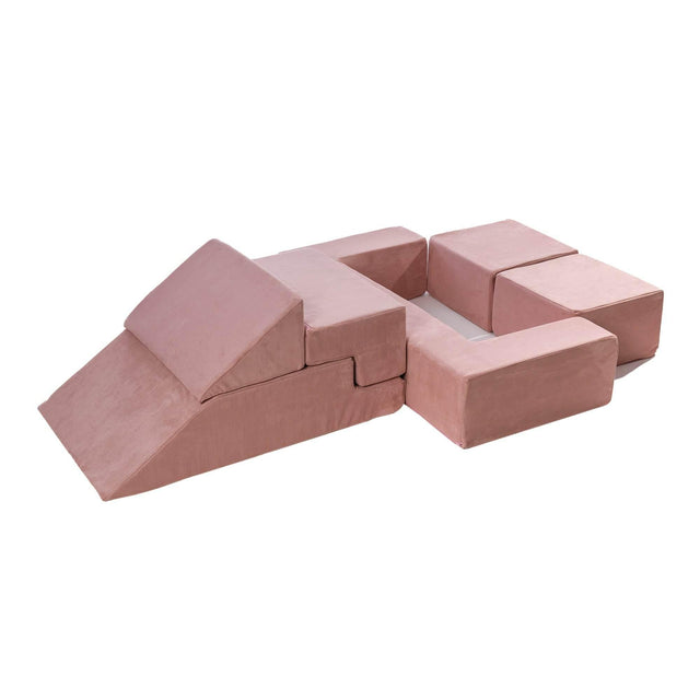 MeowBaby® Velvet Bricks Set – Pink, Multifunctional Playground for Children, Made in Europe, Soft & Safe Play Modules - Hilstor
