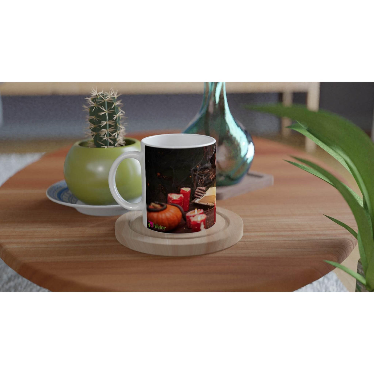 11oz Ceramic Mug - Halloween with a colored rim, inside, and handle - Hilstor