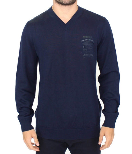 Ermanno Scervino Blue Wool Blend V-neck Pullover Sweater - Hilstor