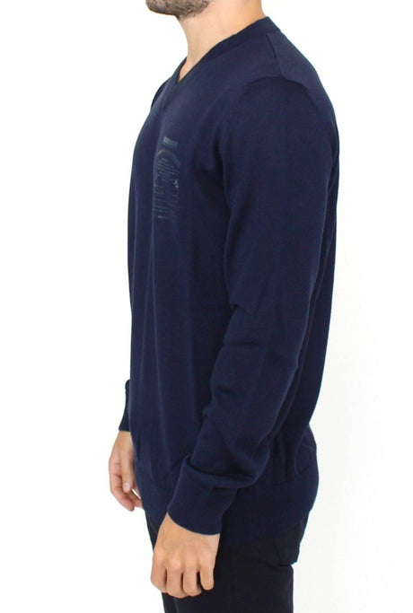 Ermanno Scervino Blue Wool Blend V-neck Pullover Sweater - Hilstor