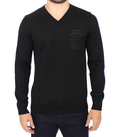 Ermanno Scervino Black Wool Blend V-neck Pullover Sweater - Hilstor