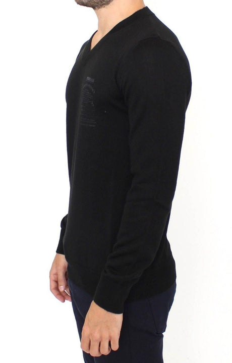 Ermanno Scervino Black Wool Blend V-neck Pullover Sweater - Hilstor