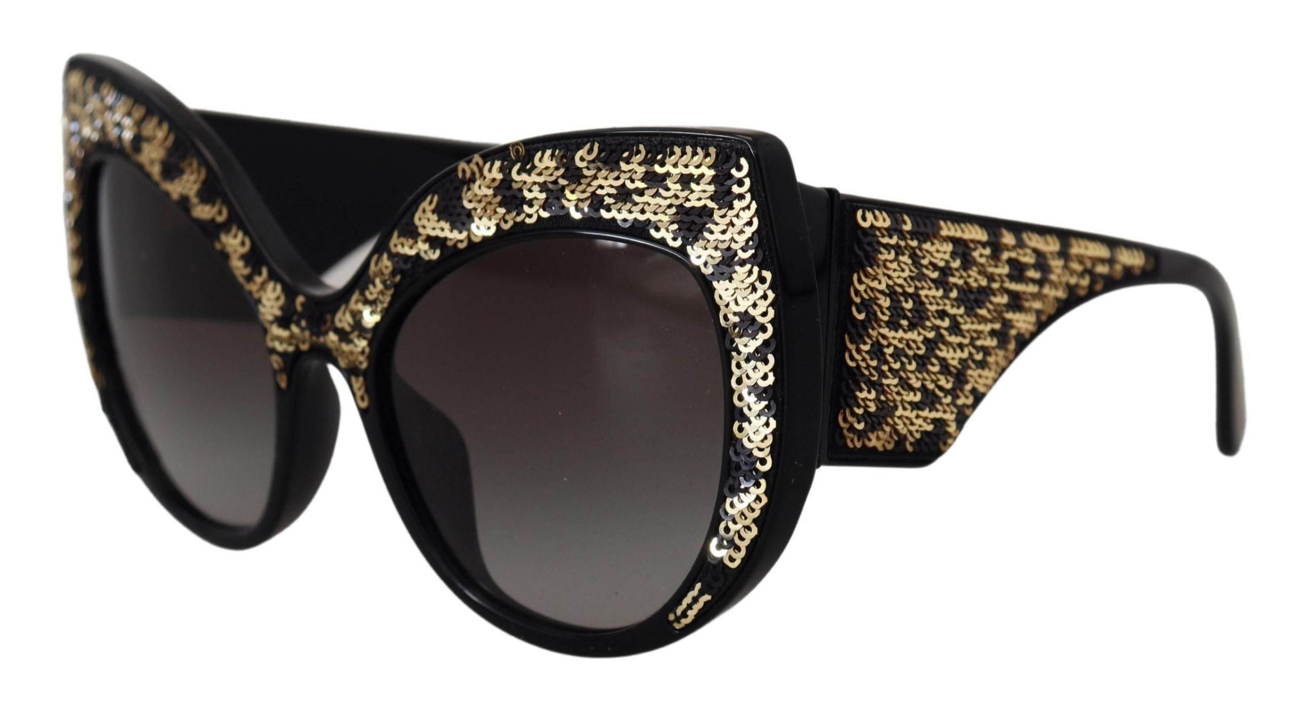 Dolce & Gabbana Black Gold Sequin Butterfly Polarized DG4326 Sunglasses - Hilstor