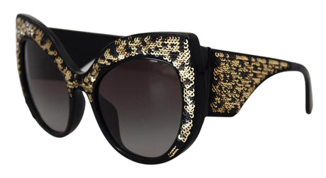 Dolce & Gabbana Black Gold Sequin Butterfly Polarized DG4326 Sunglasses - Hilstor