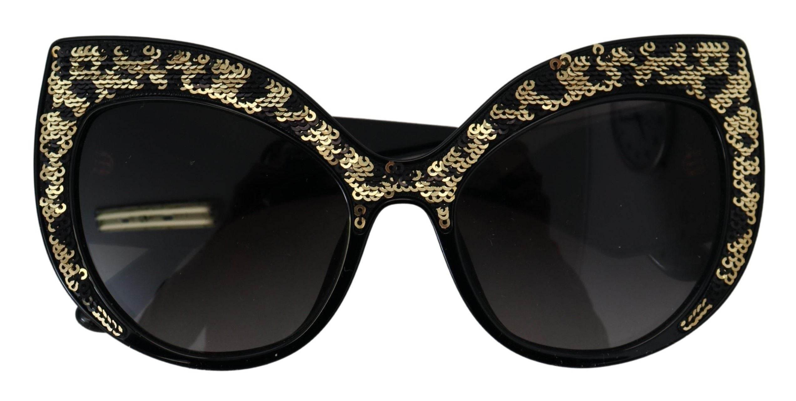 Dolce & Gabbana Black Gold Sequin Butterfly Polarized DG4326 Sunglasses - Hilstor