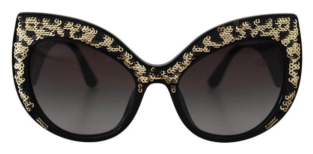 Dolce & Gabbana Black Gold Sequin Butterfly Polarized DG4326 Sunglasses - Hilstor