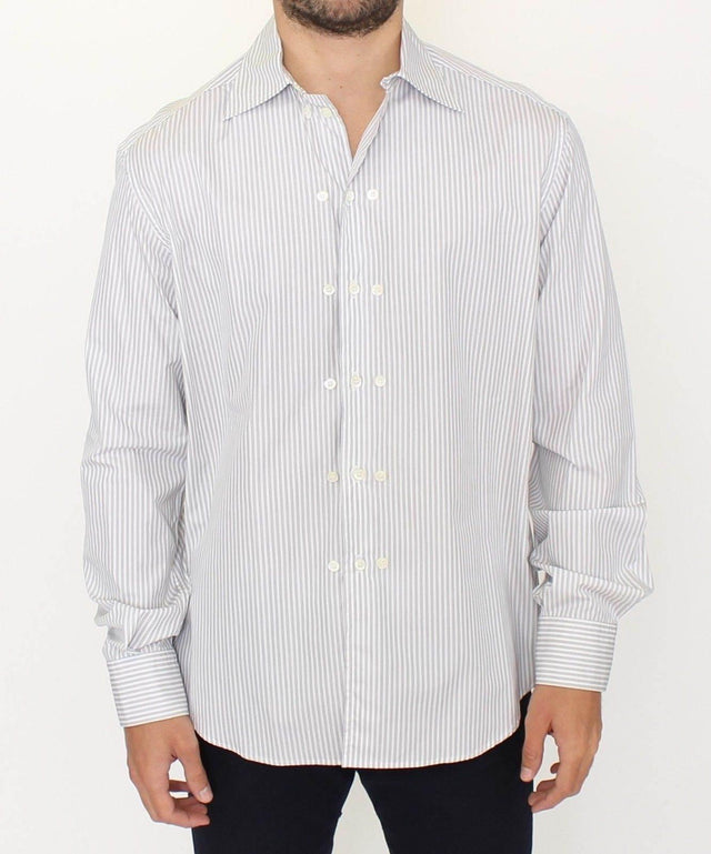 Ermanno Scervino Elegant White and Gray Striped Cotton Shirt - Hilstor