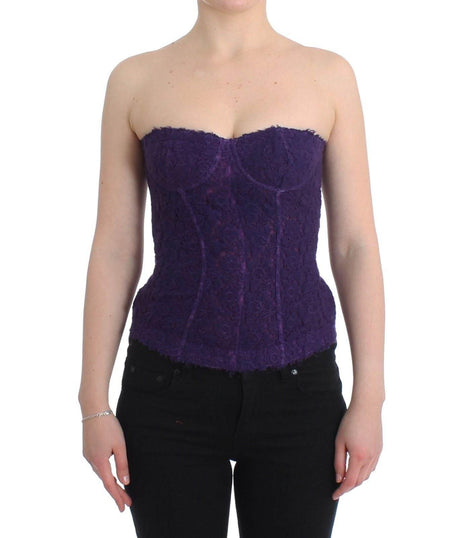 Ermanno Scervino Lingerie Purple Corset Bustier Top Floral Lace - Hilstor