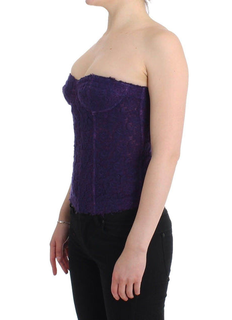 Ermanno Scervino Lingerie Purple Corset Bustier Top Floral Lace - Hilstor