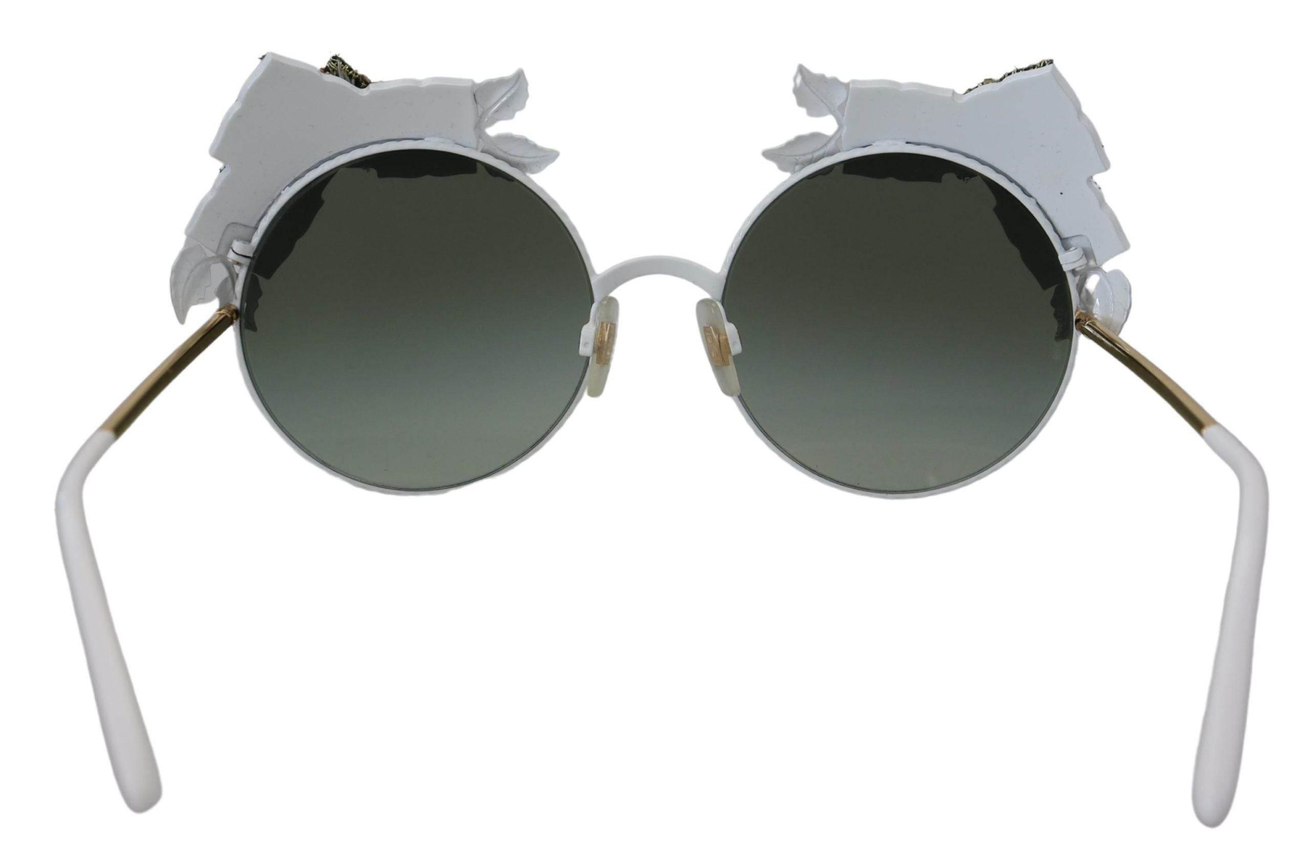 Dolce & Gabbana Gold Floral Embellished Metal Frame Round DG2186 Sunglasses - Hilstor
