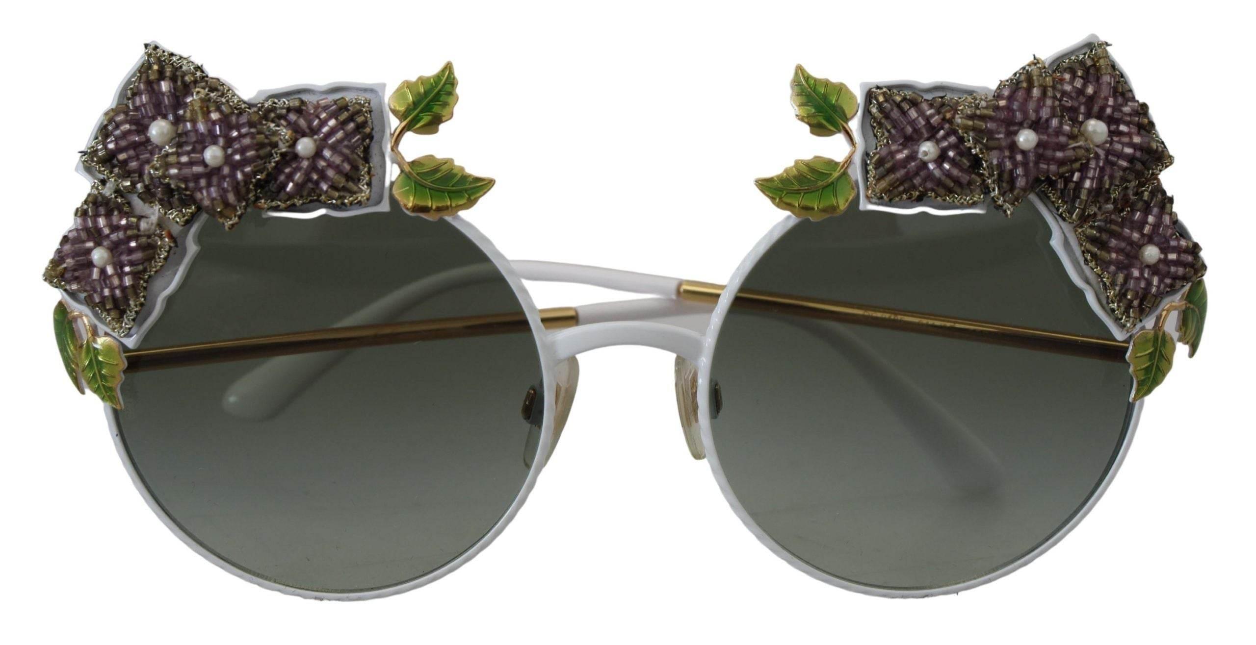 Dolce & Gabbana Gold Floral Embellished Metal Frame Round DG2186 Sunglasses - Hilstor