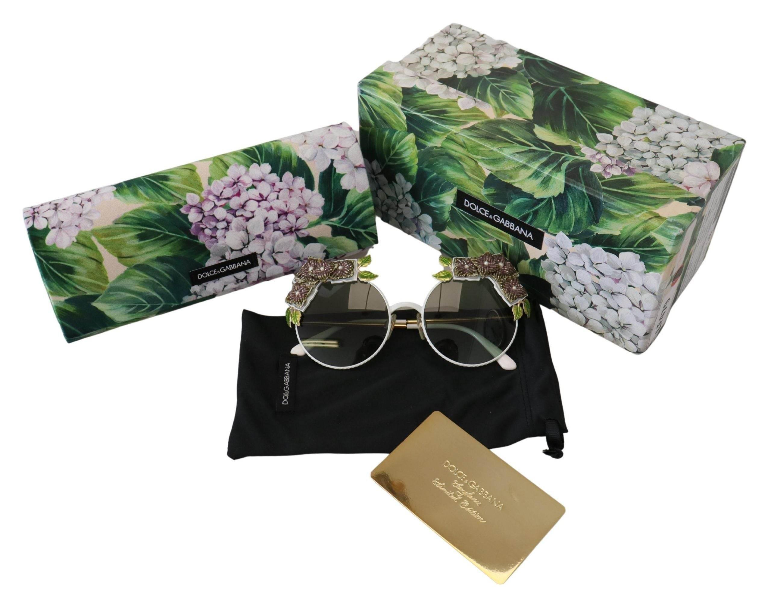 Dolce & Gabbana Gold Floral Embellished Metal Frame Round DG2186 Sunglasses - Hilstor