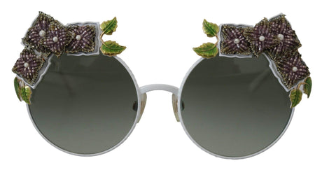 Dolce & Gabbana Gold Floral Embellished Metal Frame Round DG2186 Sunglasses - Hilstor