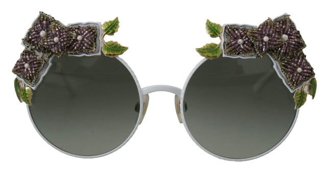 Dolce & Gabbana Gold Floral Embellished Metal Frame Round DG2186 Sunglasses - Hilstor