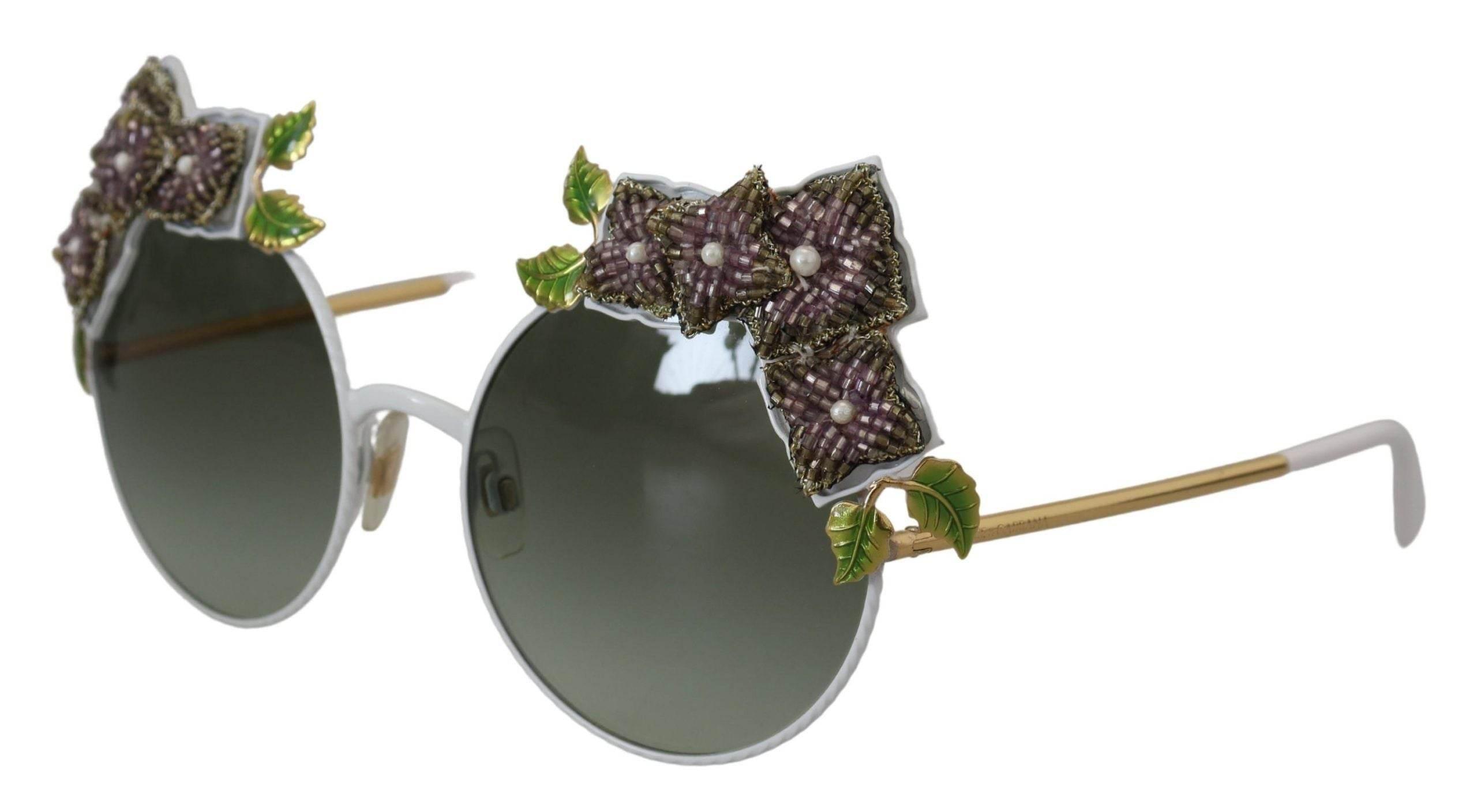 Dolce & Gabbana Gold Floral Embellished Metal Frame Round DG2186 Sunglasses - Hilstor