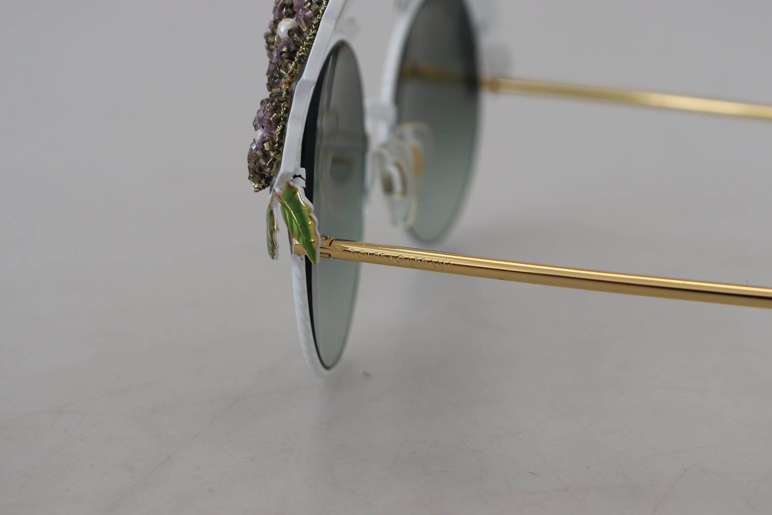 Dolce & Gabbana Gold Floral Embellished Metal Frame Round DG2186 Sunglasses - Hilstor