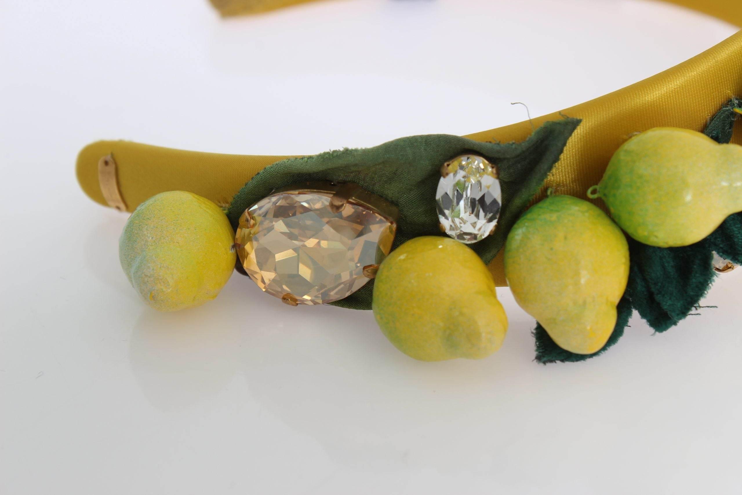 Dolce & Gabbana Exquisite Silk Crystal Lemon Headband Diadem - Hilstor