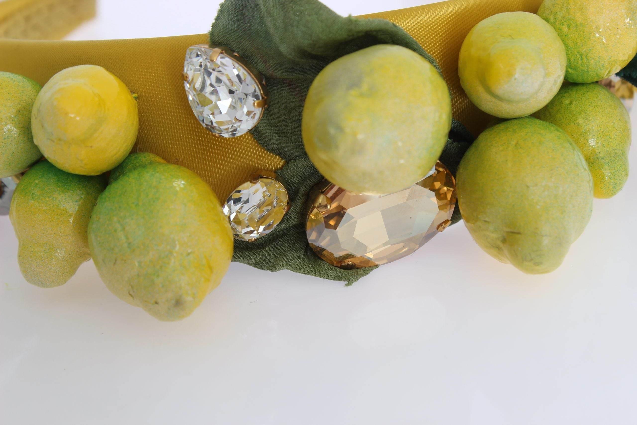 Dolce & Gabbana Exquisite Silk Crystal Lemon Headband Diadem - Hilstor