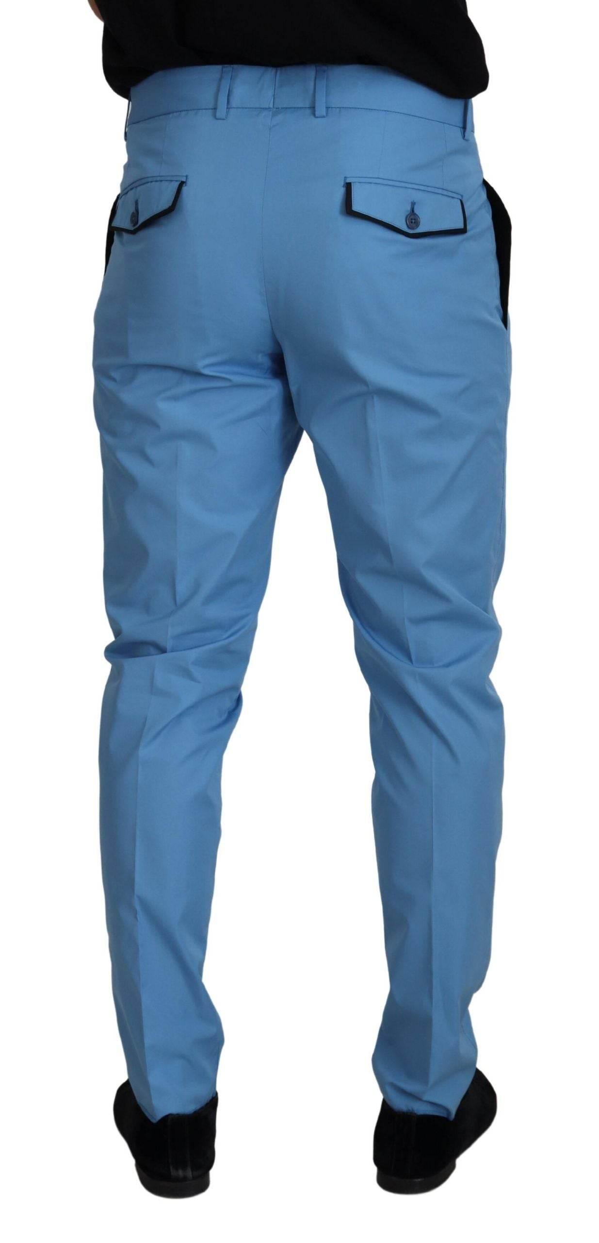 Dolce & Gabbana Blue Cotton Silk Trousers Chinos Pants - Hilstor