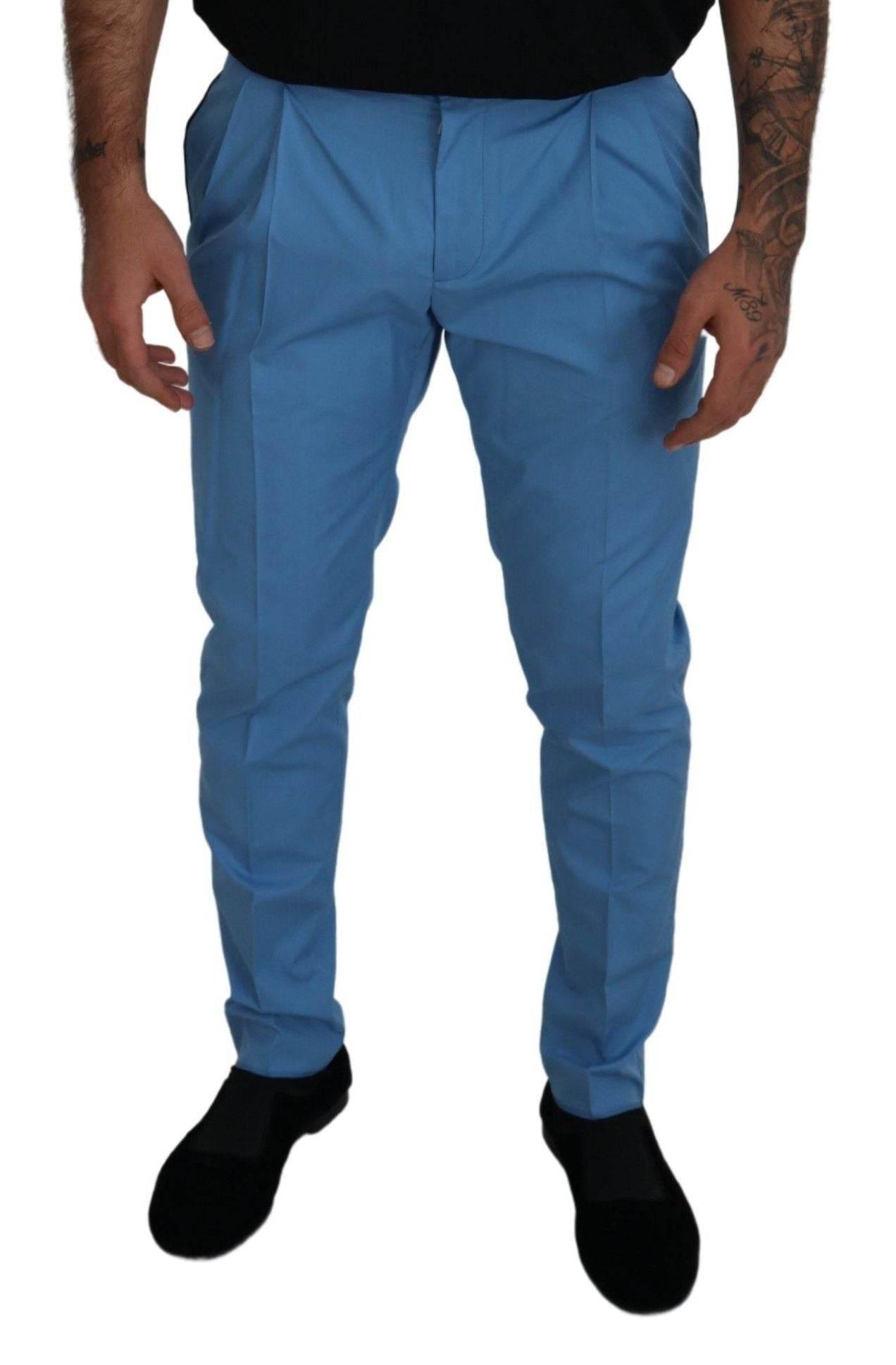 Dolce & Gabbana Blue Cotton Silk Trousers Chinos Pants - Hilstor