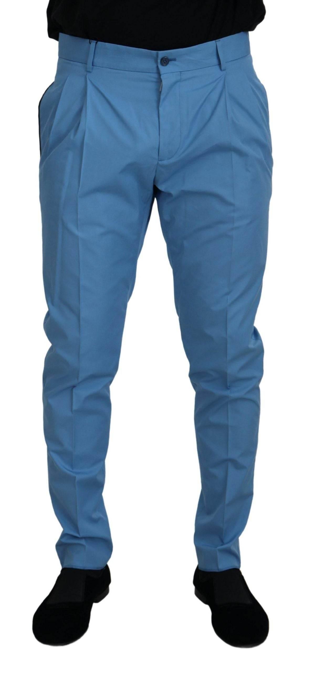 Dolce & Gabbana Blue Cotton Silk Trousers Chinos Pants - Hilstor