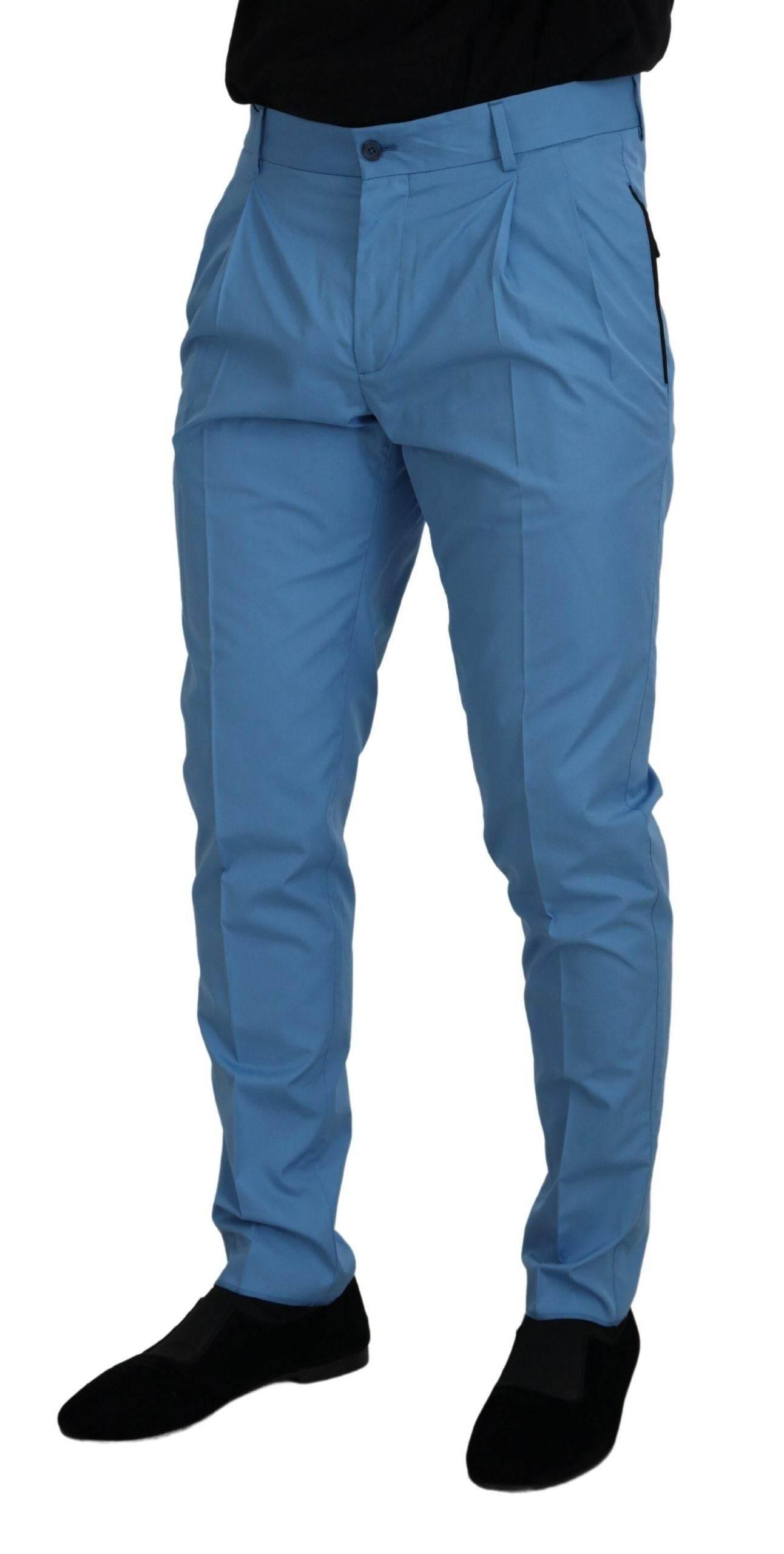 Dolce & Gabbana Blue Cotton Silk Trousers Chinos Pants - Hilstor