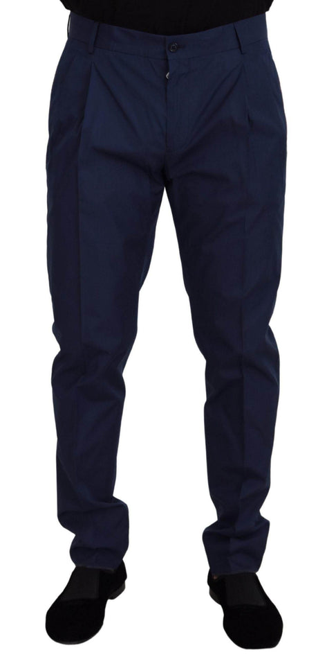 Dolce & Gabbana Blue Cotton Silk Trousers Chinos Pants - Hilstor