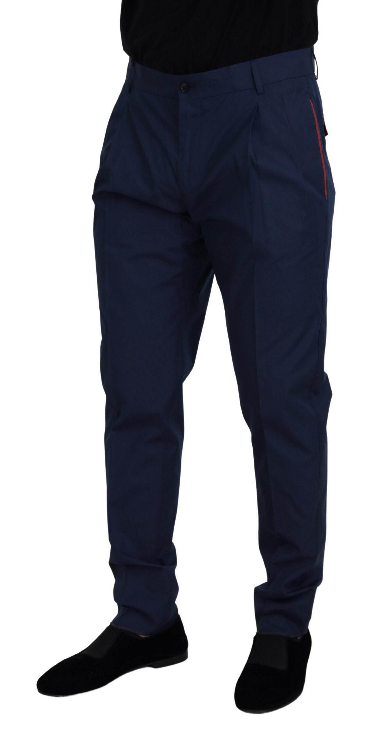 Dolce & Gabbana Blue Cotton Silk Trousers Chinos Pants - Hilstor