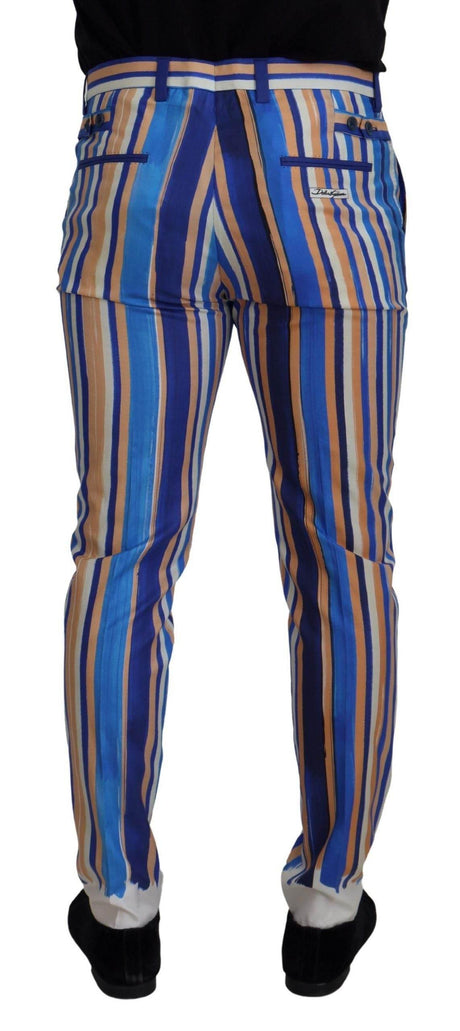 Dolce & Gabbana Blue Striped Silk Cotton Slim Trousers Pants - Hilstor