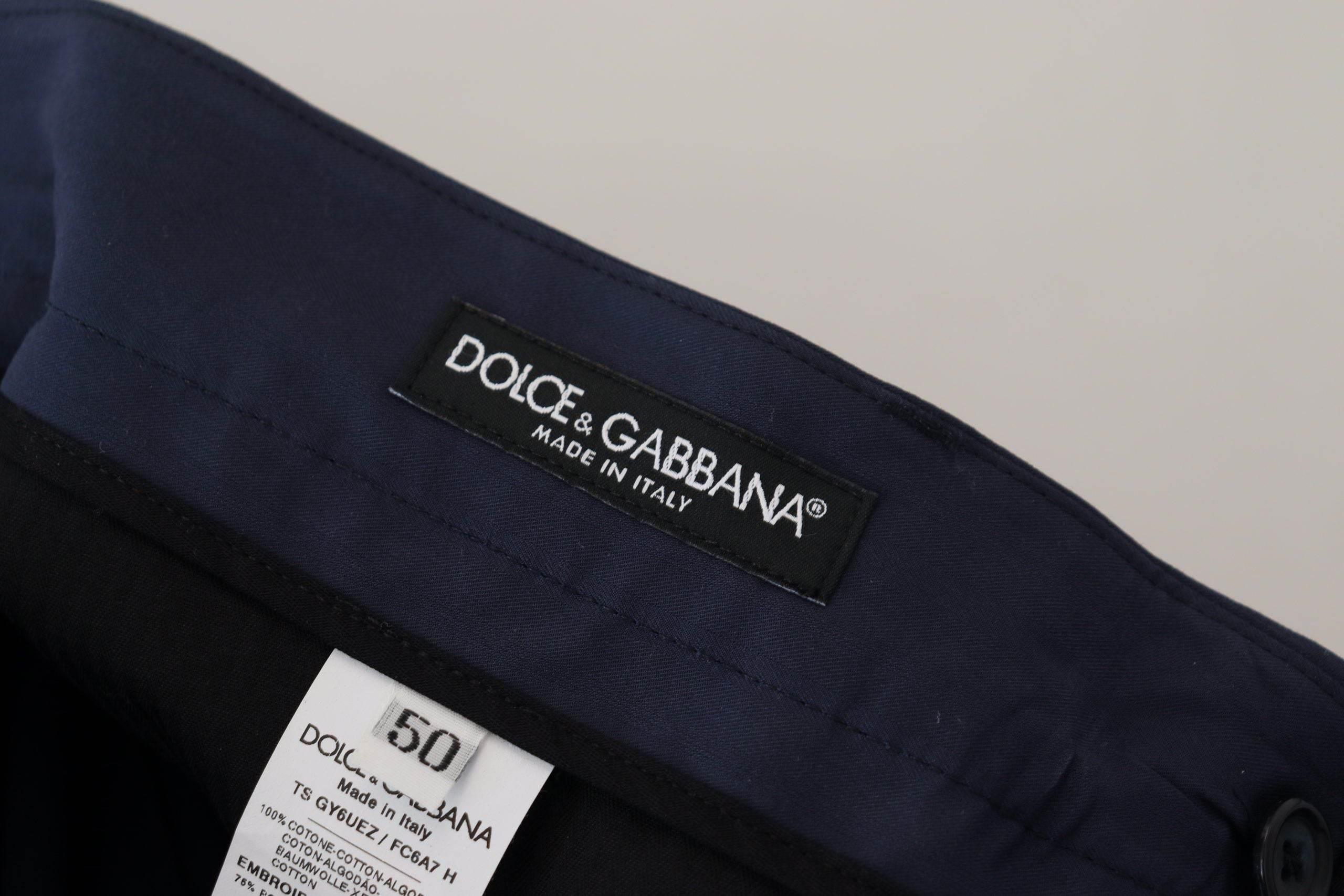 Dolce & Gabbana Blue Cotton Slim Trousers Chinos Pants - Hilstor