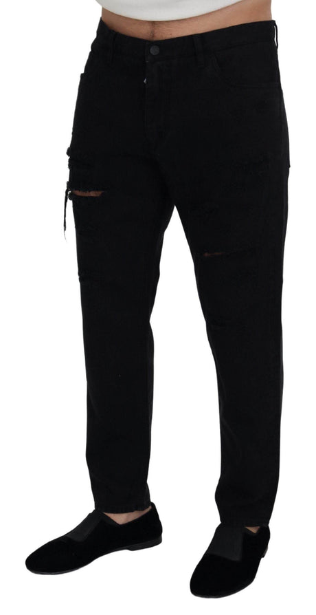 Dolce & Gabbana Black Loose Regular Torn Cotton Jeans - Hilstor